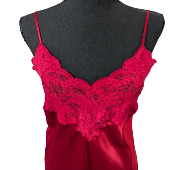 Victoria’s Secret Red Satin Lace Maxi Slip Dress Size M Y2K - Picture 11 of 13